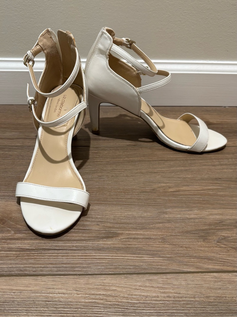 Liz Claiborne White Ankle-Strap Mid-Heel Sandals